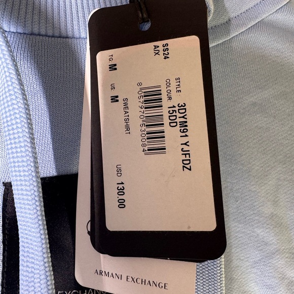 New Armani Exchange sweatshirt Light Blue Hoodie Mens medium - Picture 3 of 7